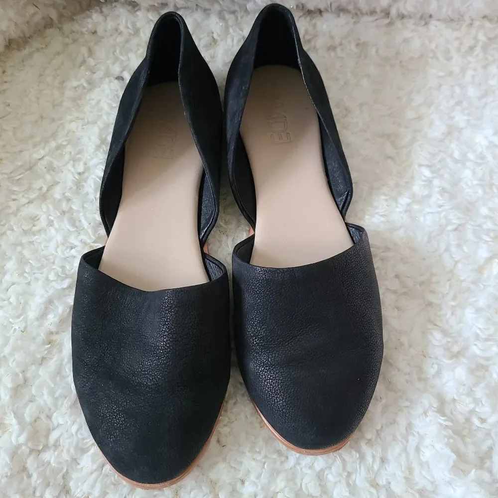 M4DE Nadia‎ Black Leather D'orsay Flats Size 7.5